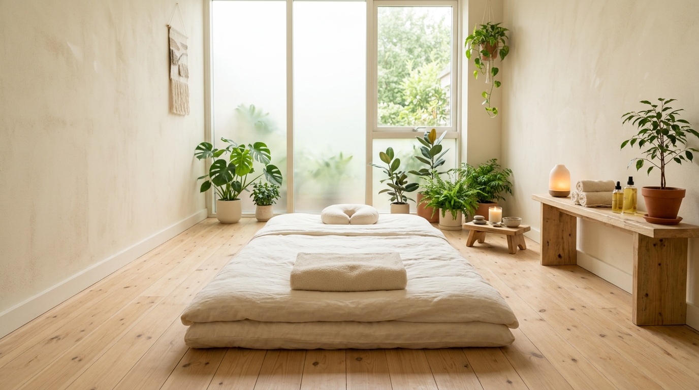 Nyugodt shiatsu masszázs és kezelő matrac környezet